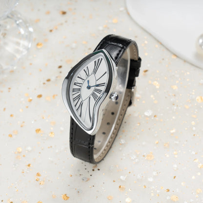 watches melt and twist y2k alien ladies and men Leather strap fashion advanced ins niche design quartz watch