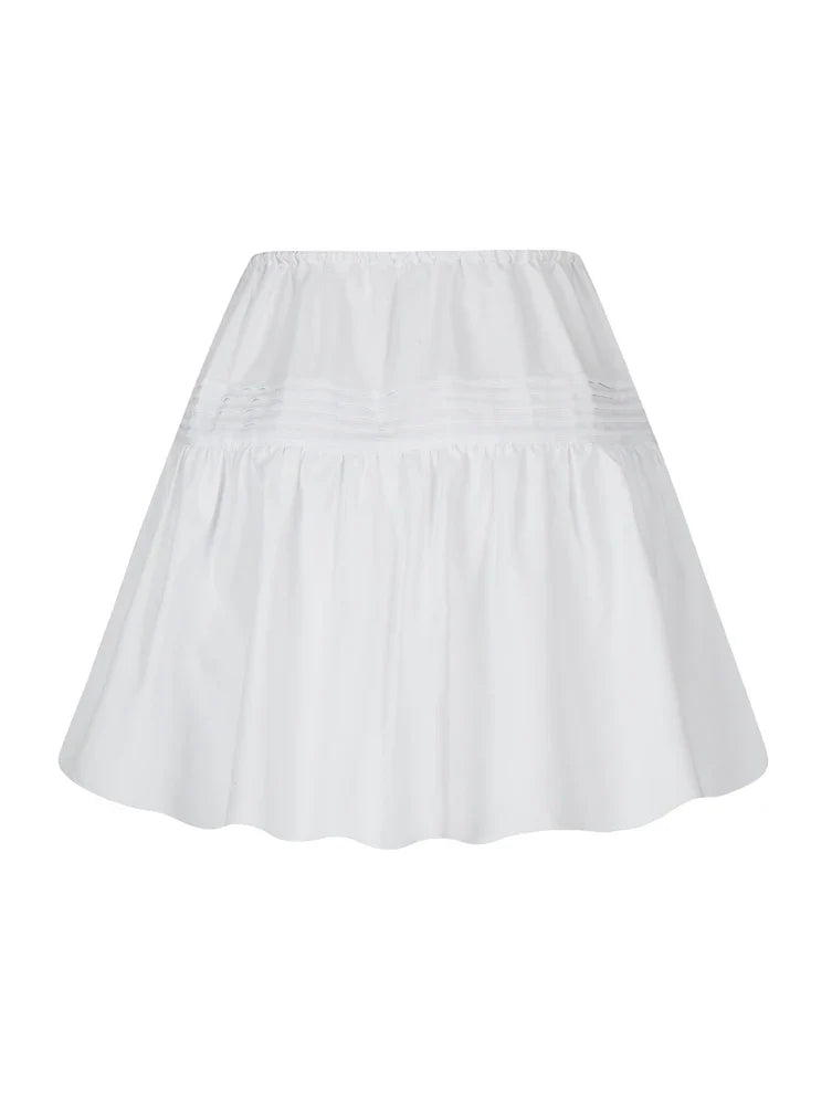 Summer 2025 Women's Pure Color Ruffle Casual Skirt Y2K Tie Mini Polyester Comfortable New Fashion for Ladies