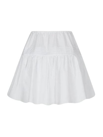 Summer 2025 Women's Pure Color Ruffle Casual Skirt Y2K Tie Mini Polyester Comfortable New Fashion for Ladies