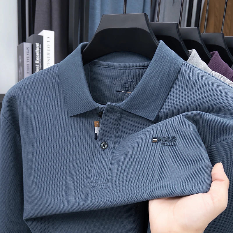 100% Cotton Luxury Quality Men's Polo Shirt Turtle Back Letter Embroid Long Sleeve Autumn Lapel T-Shirt Business Menswear