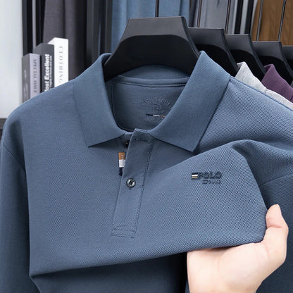 100% Cotton Luxury Quality Men's Polo Shirt Turtle Back Letter Embroid Long Sleeve Autumn Lapel T-Shirt Business Menswear