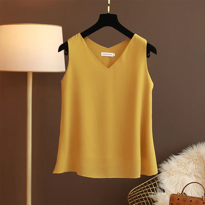 New Arrival Casual Shirt Chiffon Vest Female Summer New Sleeveless Halter T-shirt V-neck Blouse Loose Inside Cover Bellies
