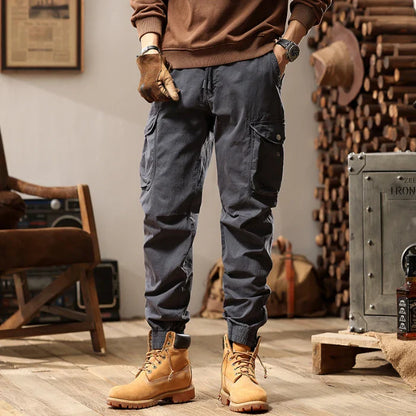 Brand Clothing 2026 Spring Summer Men's Baggy Cargo Pants Multi-Pocket Work Joggers Casual Cotton Tapered Trousers Long Pants