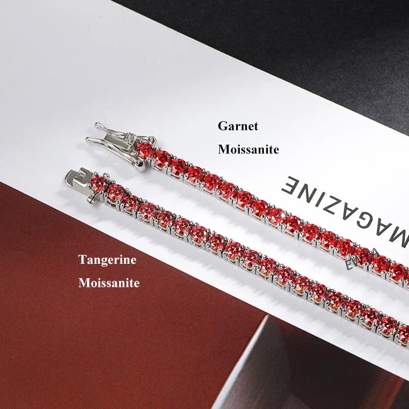 GRA Certified Tangerine Blue Full 3/4/5/6.5MM Moissanite Tennis Bracelet for Women Men S925 Silver 23cm Link Bracelets Gift