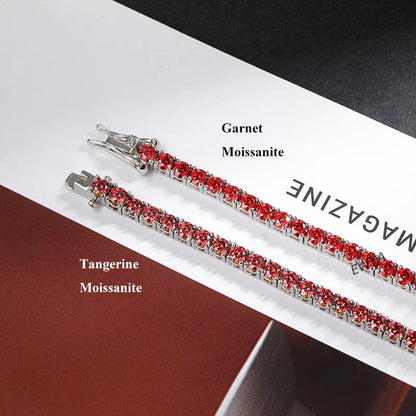 GRA Certified Tangerine Blue Full 3/4/5/6.5MM Moissanite Tennis Bracelet for Women Men S925 Silver 23cm Link Bracelets Gift