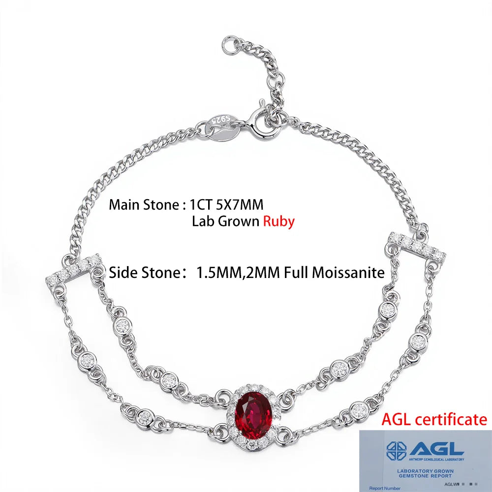 1CT Oval Ruby Papalacha Sapphire Bracelet S925 Silver intay Moissanite Emerald Gemstone Exquisite Bangle Fine Jewelry