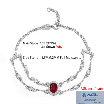 1CT Oval Ruby Papalacha Sapphire Bracelet S925 Silver intay Moissanite Emerald Gemstone Exquisite Bangle Fine Jewelry
