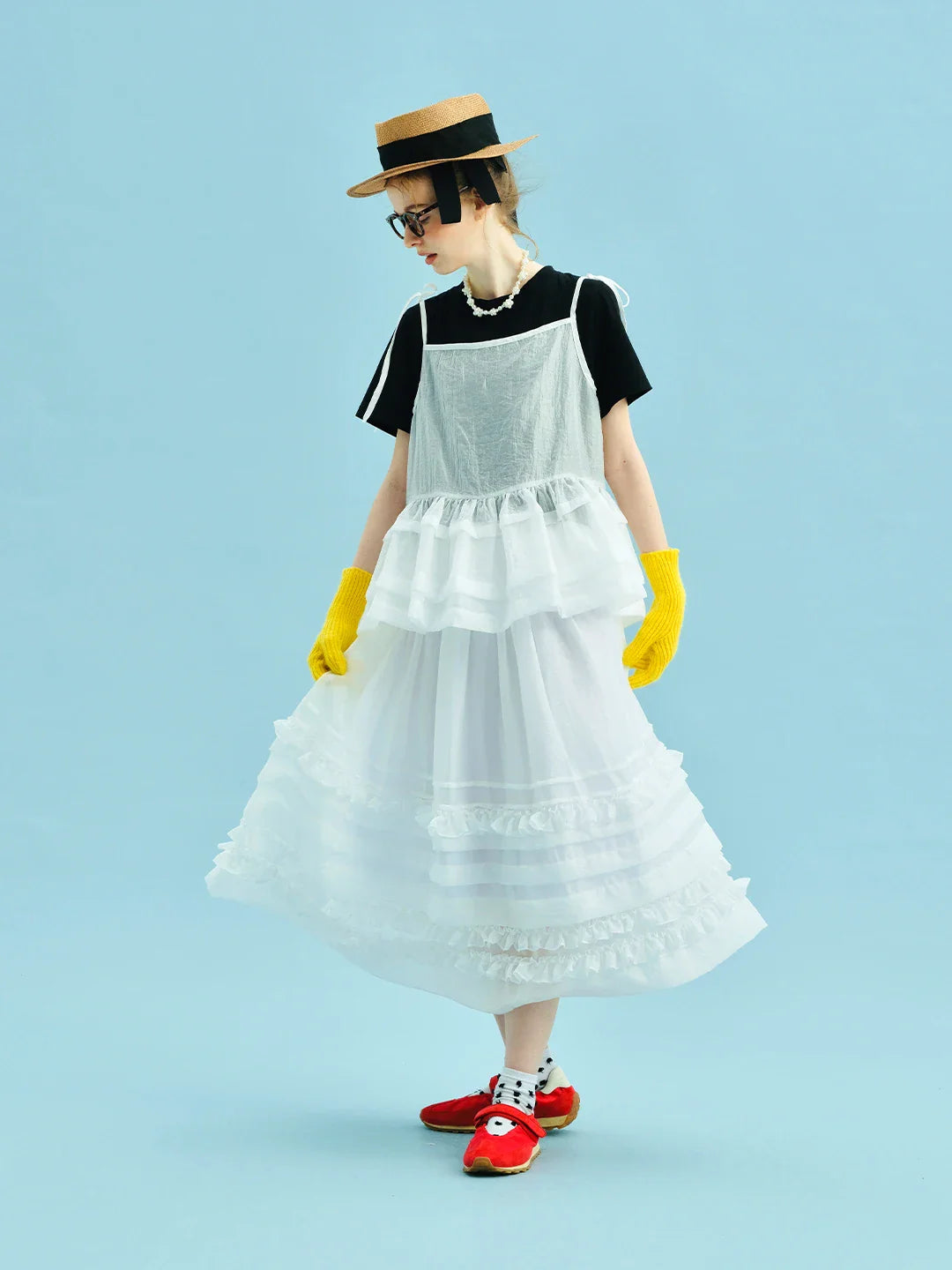2025 New Black Tiered Skirt Cascading Ruffles Summer Urban Chic Women's Daily skirt 255055