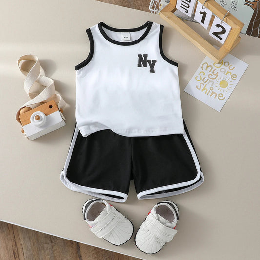 Baby Boys Sets Kids Vest Suit 2PCS Print Letter Set Summer T-Shirt  Shorts Clothes Children Boys Sleeveless Suit Wear Clothes