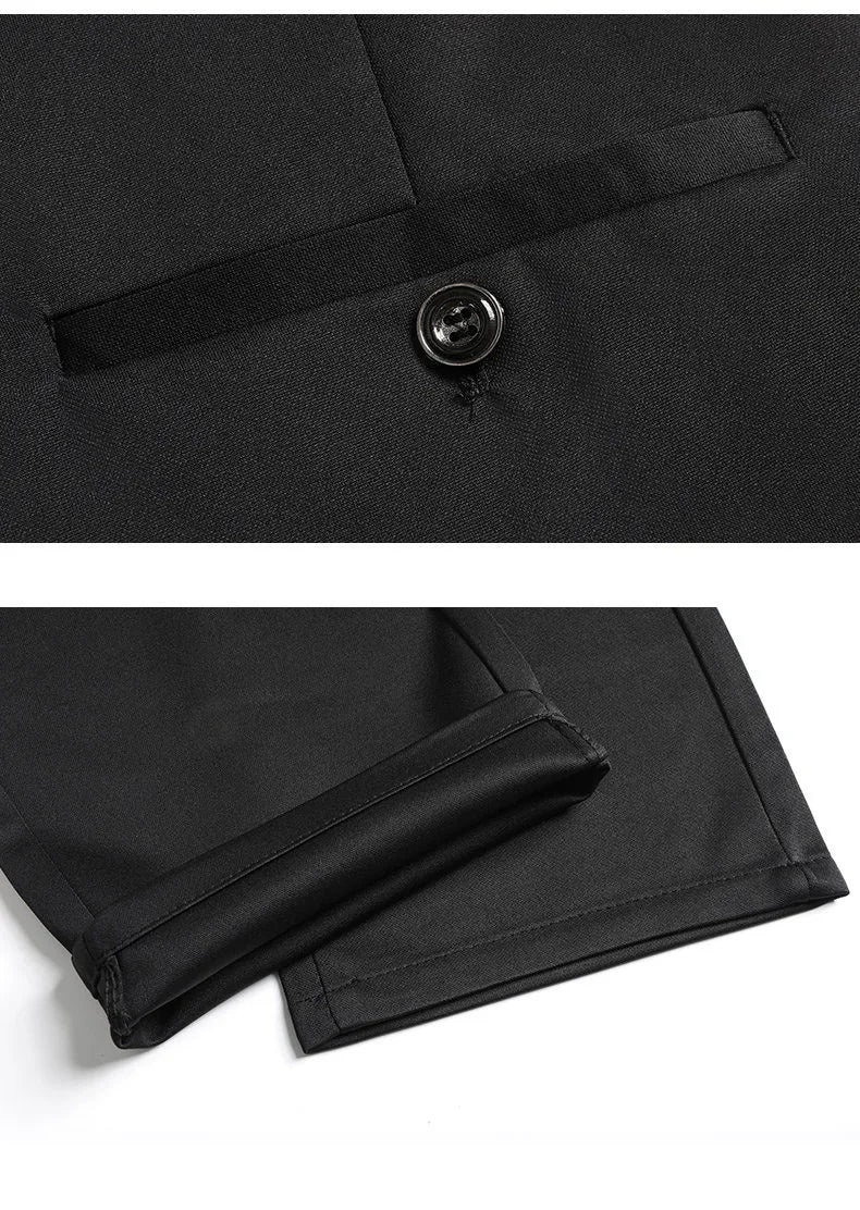 Men's Business Casual Suit Pants Stretch Straight Leg Black Lightweight Breathable Formal Office Work Trousers All Seasons