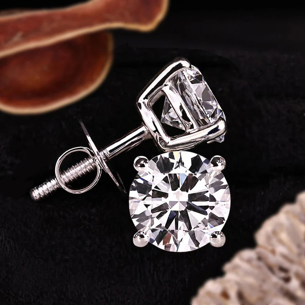 Certified 1/2/3/4/5carat Moissanite Stud Earrings for Women Men 925 Sterling Silver Sparkling Diamond Screw Back Ear Studs