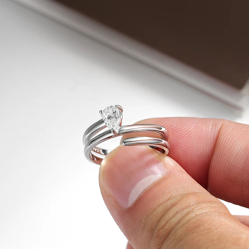 Certified 0.5CT Real Moissanite Solitaire Rings for Women Sterling Silver 925 Plated 18K Lab Daimond Female Tail Ring