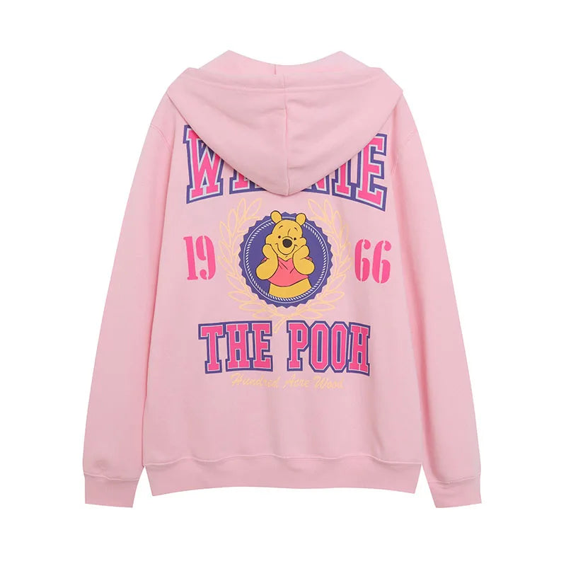 Cute Marie Cat Fleece Hooded Sweatshirt Winnie the Pooh Embroidery Zip Up Hoodies Jacket Women Casual Cartoon Jumper Top