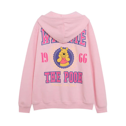 Cute Marie Cat Fleece Hooded Sweatshirt Winnie the Pooh Embroidery Zip Up Hoodies Jacket Women Casual Cartoon Jumper Top