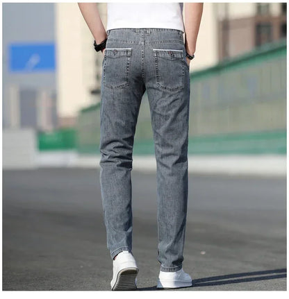 Summer New Men's Loose Stretch Gray Jeans Fashion Casual Stretch Straight-leg Denim Pants Male Light Blue Brand