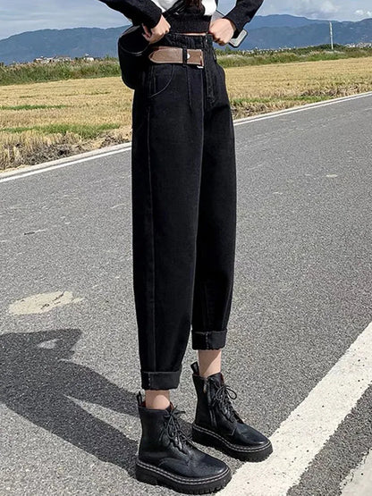 Women Casual Elastic High Waist Loose Denim Pants