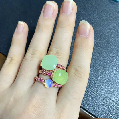 Conjunto de 3 anéis empilháveis ​​Nudo para mulheres, conjunto com cores mistas, cristais tipo bala incrustados, zircônia, ametista, topázio azul, joia redonda, presente