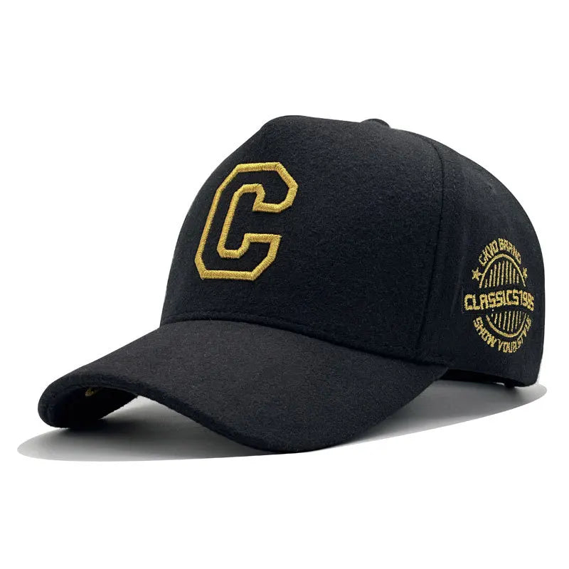 Big Size Baseball Cap Men XL  63cm 64cm 65cm Oversize Big Head Cap XXL  Large Plus Climing Wool Warm Winter Hat  Letter C