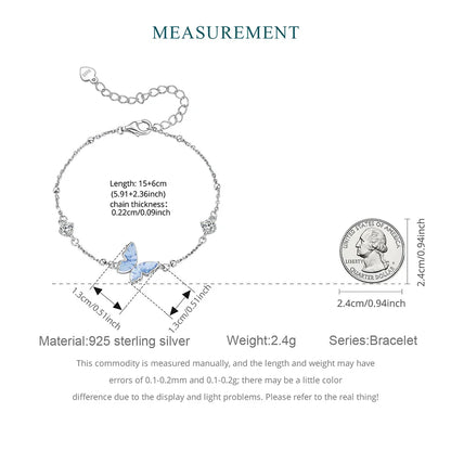 925 Sterling Silver Butterfly Charm Bracelet Lightweight CZ Beads Link Chain for Women Teens Gift Natural Wrist Decor