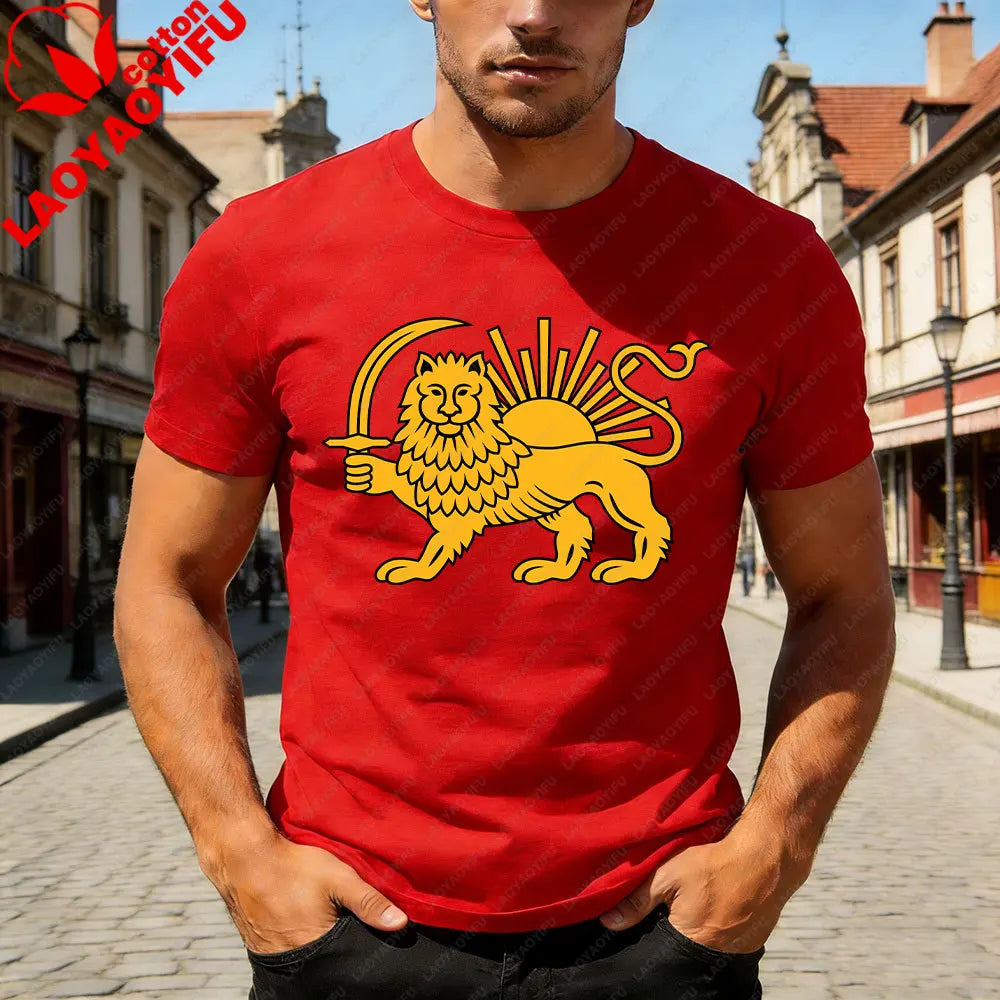 Lion and Sun Iran Persian Flag Iran Tshirt Khorshid Graphic T-Shirt Daily Life Casual Men Women Unisex Cotton Streetwear