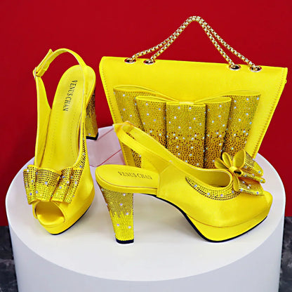 Newst Hot Selling Pointed Toe Slingback Sandals with Bag Set in Coffee Color For Women Wedding Party