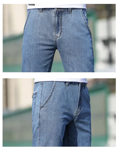 Summer New Men's Loose Stretch Gray Jeans Fashion Casual Stretch Straight-leg Denim Pants Male Light Blue Brand