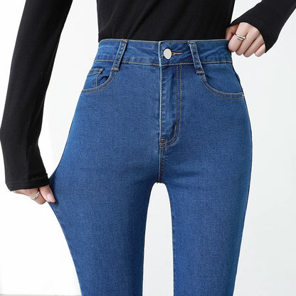 Women Light Blue Slim Skinny Denim Jeans High Waist Elastic Mom Jeans Stretch Pencil Pants Streetwear Tight Trousers