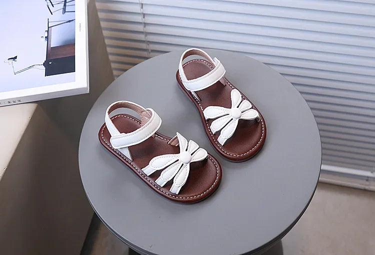 Girls Sandals Hook&loop Kids Beach Shoes Soild Color Versatile 2025 Summer Girls Princess Shoes Retro Sweet Flowers Korean Style
