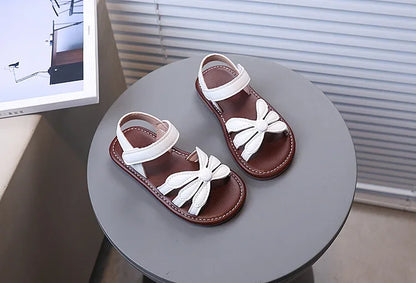 Girls Sandals Hook&loop Kids Beach Shoes Soild Color Versatile 2025 Summer Girls Princess Shoes Retro Sweet Flowers Korean Style
