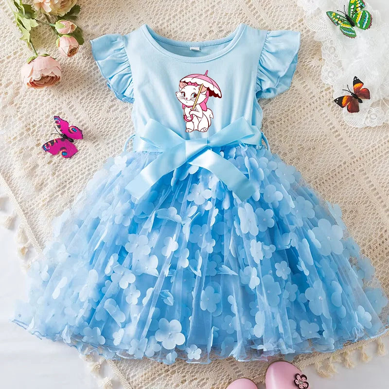 Girls Summer Dress Cartoon Bow Tutu Dress 3D Butterfly Cute Cotton Party Casual Dress for Baby 2-6 Years