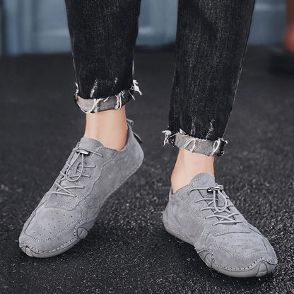 Men Lightweight Sneakers Non-slip Sole Stitch Genuine Solid Leather Shoes Outdoor Casual Walking Driving Flats Shoes