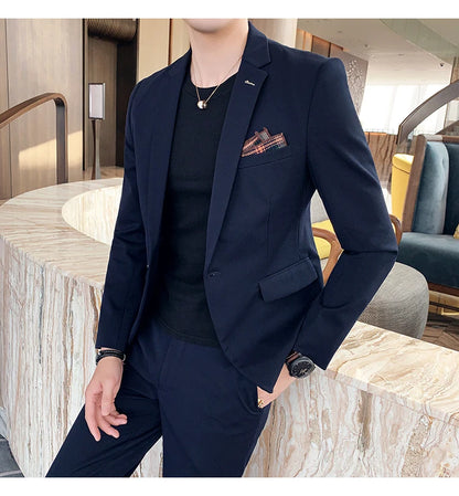S-7XL Jacket + Pants / Luxurious High -end Brand Solid Color Men's Casual Business Slim Suit Two -piece Suit Groom Wedding Suit