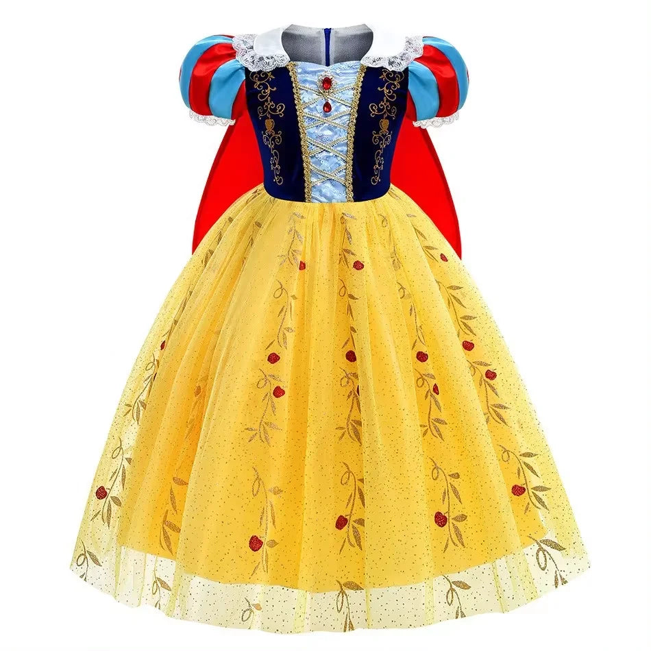 Vestido Laranja Disney Princesa Cosplay de Manga Curta Fofo com Renda para Meninas + Capa + Conjunto de Acessórios Presente de Aniversário