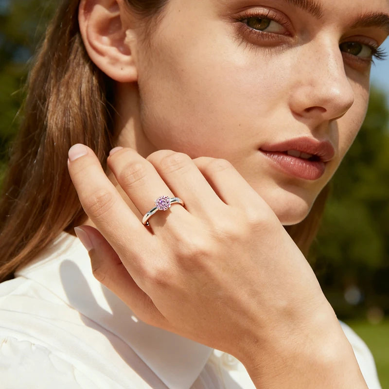 0.5ct 1ct 2ct Blue Pink Grey Moissanite Rings Gifts for Women 925 Sterling Silver Wedding Band Women's Ring Woman Rings