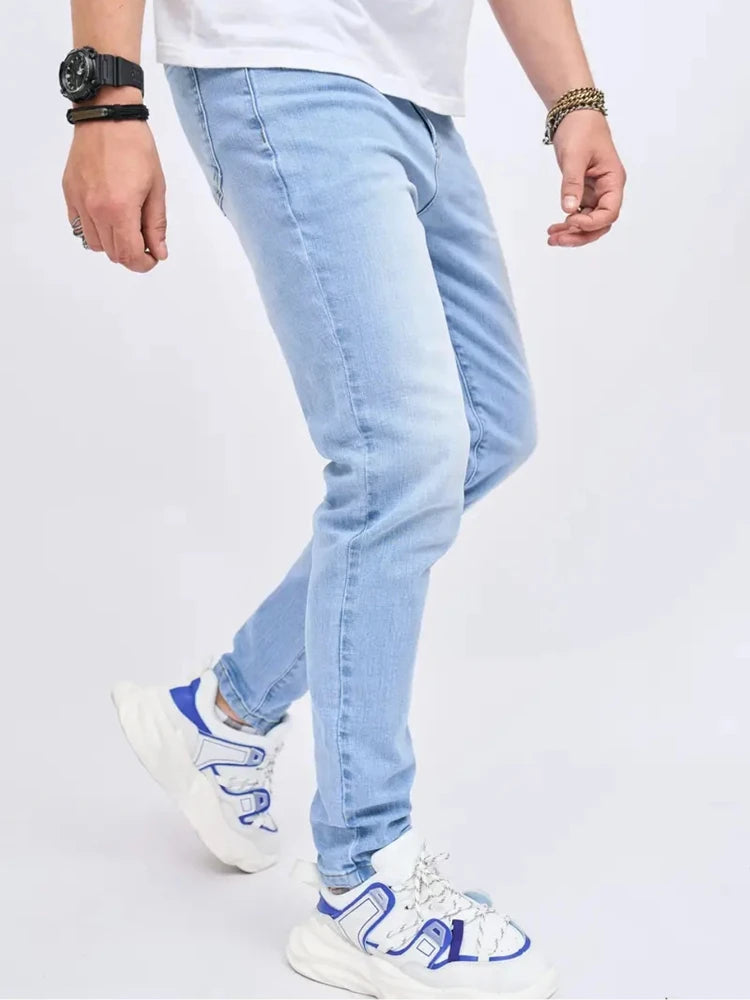 Classic Design 2026 Men's Jeans Light Blue Stretch Skinny Casual Denim Trousers Brand Clothing Streetwear  Fashion Male Pants