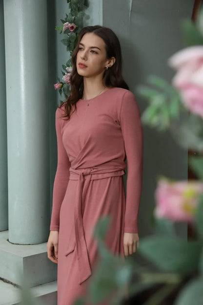 summer ribbing closed-fit wrap tops + Aline dress high Stretch matching sets