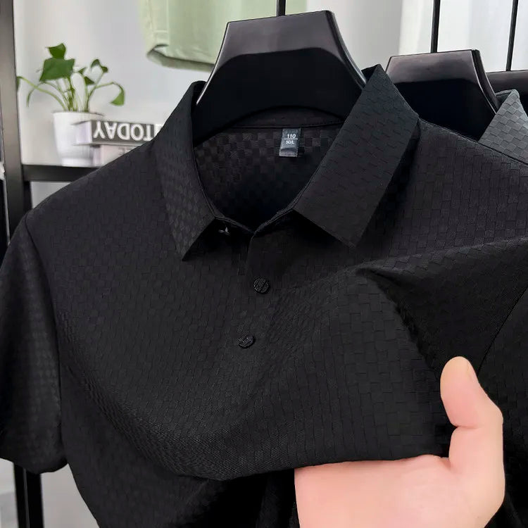 Seamless Polo Shirt - Short Sleeve Ice Silk Feel Nordic Style Soft & Comfortable Summer Wear Men's Golf Shirt