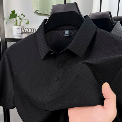 Seamless Polo Shirt - Short Sleeve Ice Silk Feel Nordic Style Soft & Comfortable Summer Wear Men's Golf Shirt