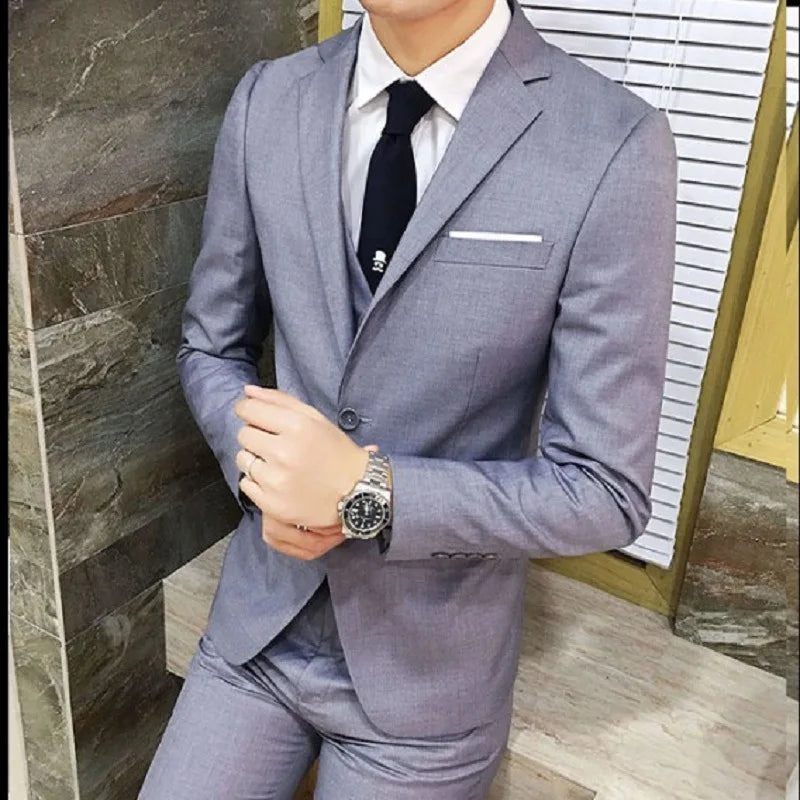 Men's Wedding Suit Three-Piece Set Brother's Match Groomsmen Formal Wear Business Casual Polyester Fiber Flat Collar Slit