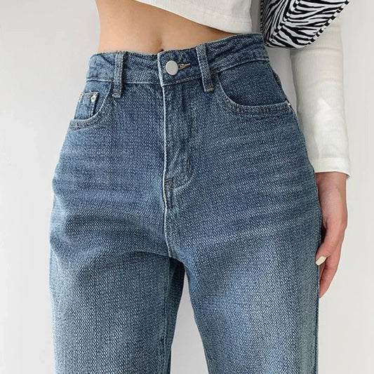 Women Baggy High Waisted Jeans Pants Girls Straight Leg Casual Denim Pants