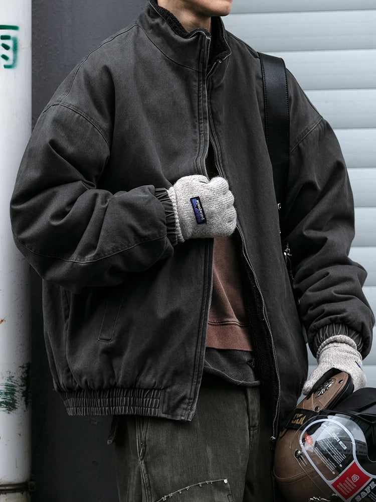 Japanese Vintage MenPolar Wool Jacket Winter High Quality Coat Thick Korean Streetwear Loose Couple Fashionable Male Warm Jacket