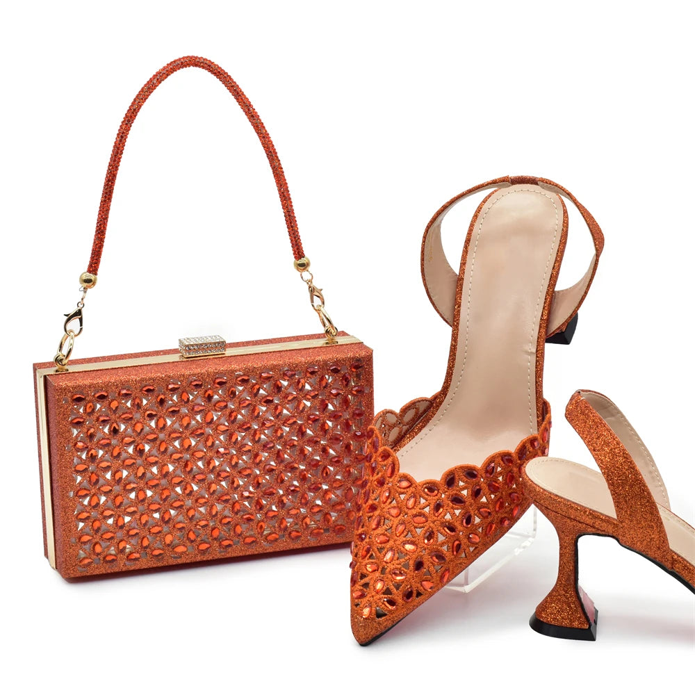 Gold Shoes and Bags Set for Women Ladies Shoe and Bag Set Latest Designers Pointed Toe Shoes Sexy Wedding Party Sandals
