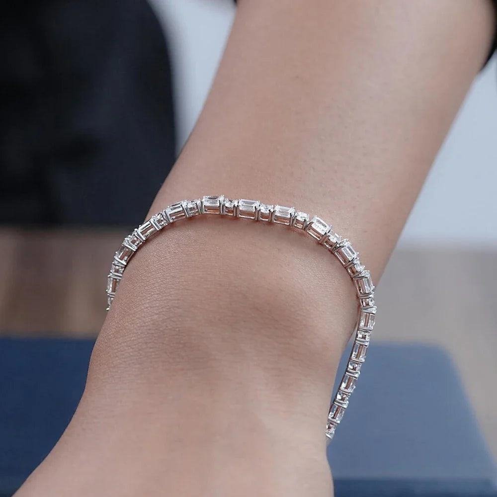 Emerald Round Cut Moissanite Tennis Bracelet for Women Men S925 Silver Plated 18k Gold Lab Diamond Wedding Bridal Wrist Chain