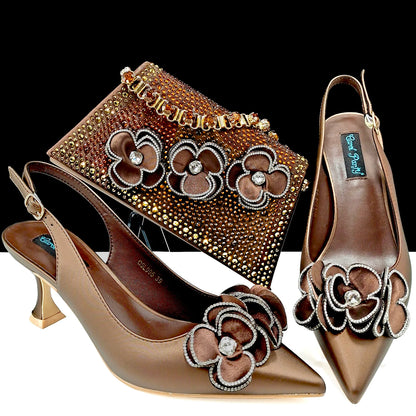Women's Pointed Toe Shoes and Bag Flower Decoration Simple and elegant party style Suitable for party and daily use