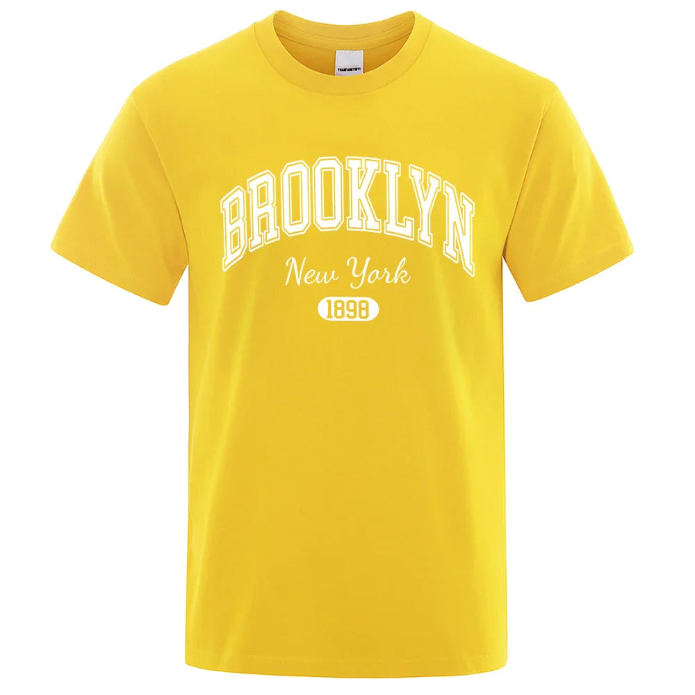Brooklyn New York 1898 City Letter Print T Shirts Male Fashion Loose T-Shirts Casual O-Neck Tshirt Cotton Tees Tops Couple