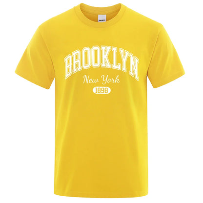 Brooklyn New York 1898 City Letter Print T Shirts Male Fashion Loose T-Shirts Casual O-Neck Tshirt Cotton Tees Tops Couple