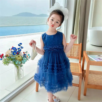 Girl's Dress Summer New Children's Sleeveless Yarn Dress Fluffy Dress Girl's Fashionable Baby Princess Dress