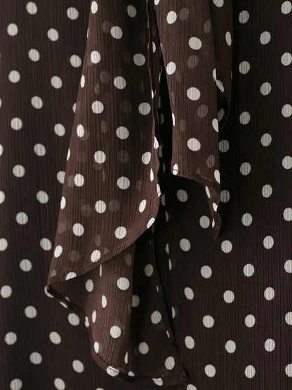 New Women Bow Collar Blouse Vintage Polka Dot Printed Loose Tops Fashion Elegant Spring Long Sleeve Commuting Shirts