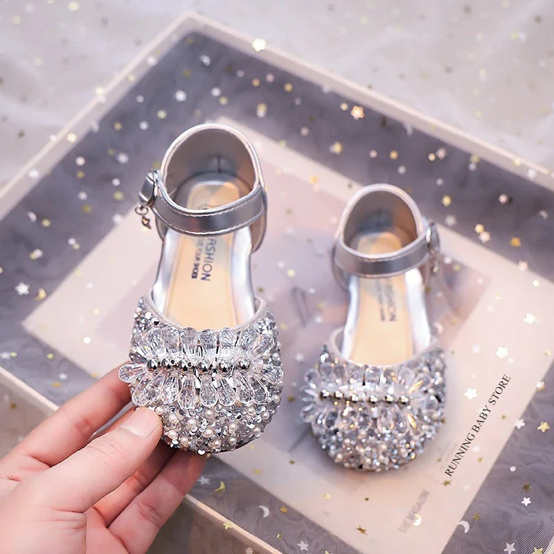 Princess Girls Party Shoes Children Sandals Gorgeous Rhinestone Low Heels Shoes Girl Sandals mary janes Dress Shoes Child I06106
