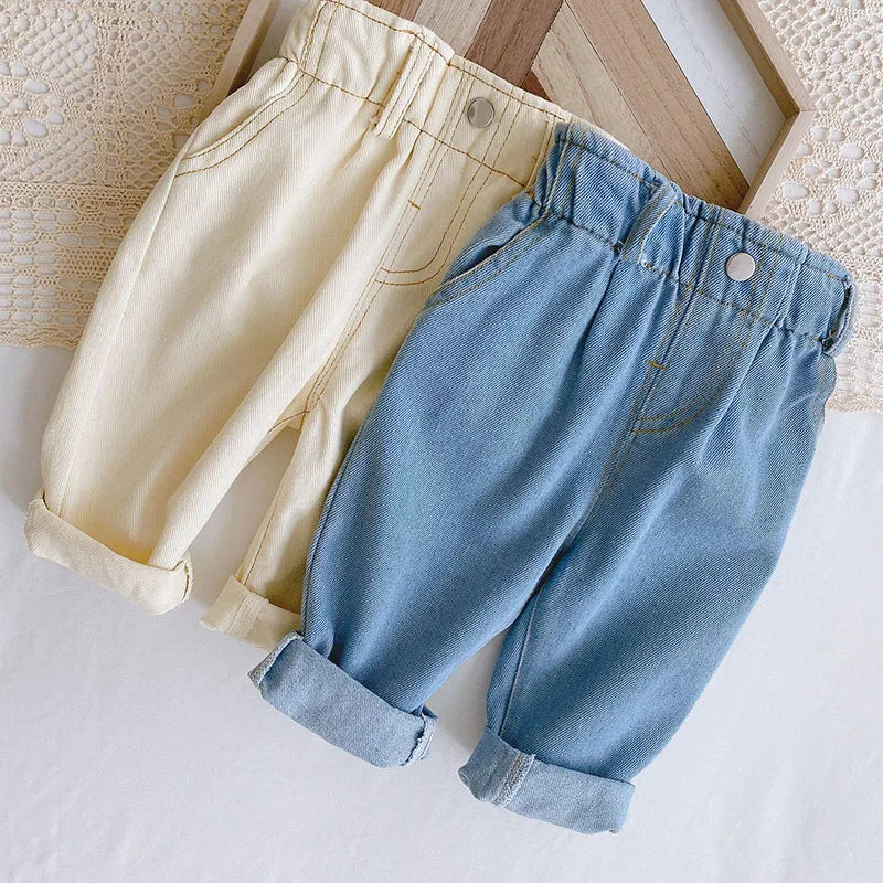 Spring Autumn Solid Kids Boys Straight Pants Fashion Children Clothing Trousers Brief Jeans for 1-6 Years